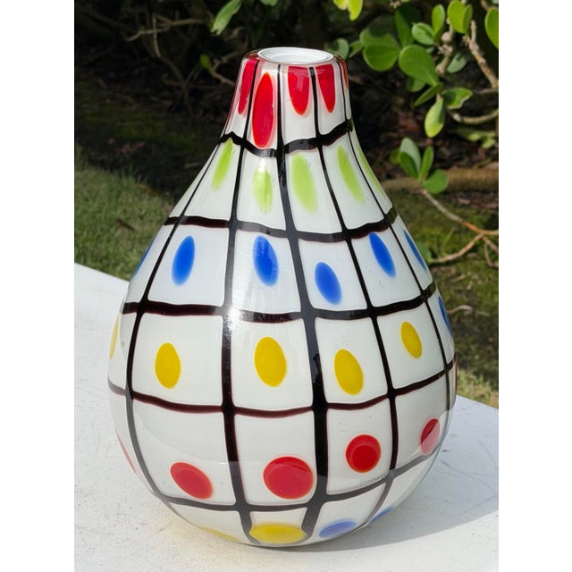 Vintage 11” Graphic Grid Pattern Art Glass Vase For Sale In Naples, FL - Image 6 of 11
