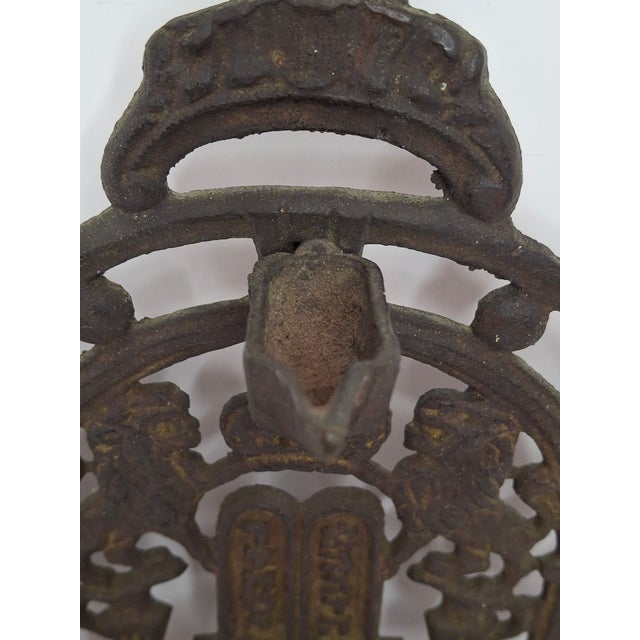 Antique 19thC Polish Brass Bench Menorah Hanukkah Lamp Lions Crown Decalogue For Sale - Image 15 of 15