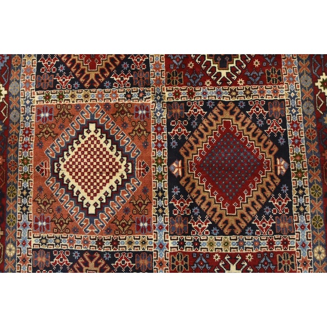 1990s Yalameh Rug 3'4'' X 4'10'' Multicolor Wool Vintage Tribal Hand-Knotted Carpet For Sale - Image 5 of 12
