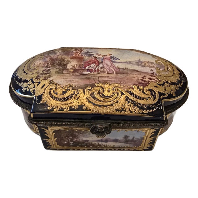 Antique Sevres Museum 24k Gold Porcelain Jewel Box For Sale