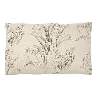 Blueprint Flower B&w Pillow on Natural Linen For Sale