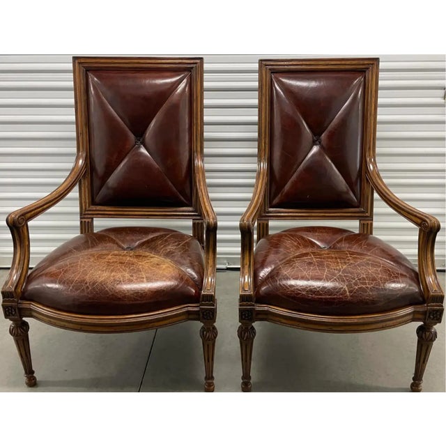 Wood 1 of 2 18c Style Hendrix Allardyce Tufted Leather Giltwood Arm Chair For Sale - Image 7 of 7