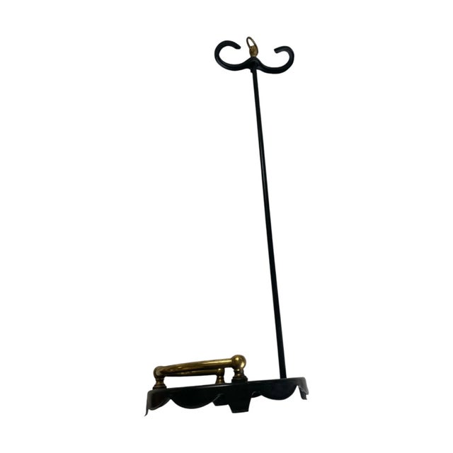 Vintage Black & Brass Fireplace Tool Set With Stand –Tongs, Poker, Brush, Shovel For Sale In Philadelphia - Image 6 of 10