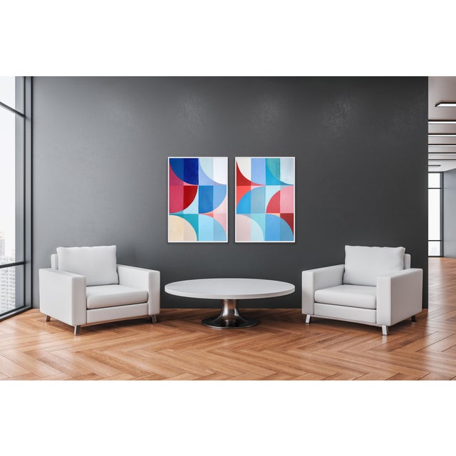 Paper 2026, Bauhaus Geometry, Large Diptych, Nautical Day Trip, Acrylic Paint on Watercolor Paper by Natalia Roman For Sale - Image 7 of 9