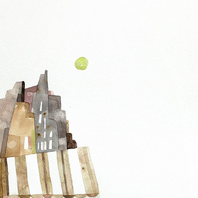 A Sunflower in the City - Original Floral Cityscape Watercolor Painting on Paper by Maria C Bernhardsson For Sale In Los Angeles - Image 6 of 7