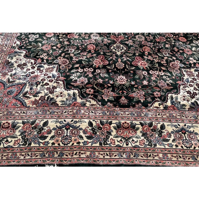 Chinese Vintage 1970s Chinese Silk Rug, Floral Medallion, Green Field, 8'10" X 11'11" (247cm X 363cm) For Sale - Image 3 of 10