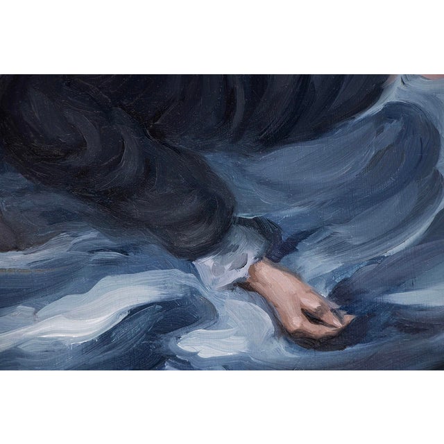 In "Night Swim," a figure reclines serenely amidst swirling waves, evoking a sense of tranquility and introspection. The...