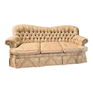 Henredon Schoonbeck Collection Cream Tufted Roll Arm Damask Sofa With Down Filled, Reversible Cushions, Pristine With New Low, Discounted Price! For Sale
