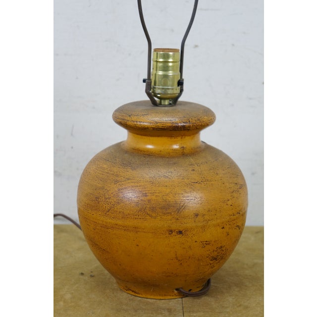 Mid 20th Century Vintage Rustic Orange Floral Ceramic Decopage Pottery Table Lamp For Sale - Image 5 of 11