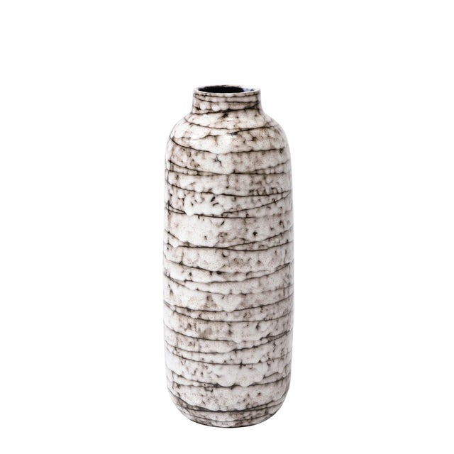 Mid-Century Modernist White and Earth Toned Horizontally Striated Ceramic Vase For Sale - Image 11 of 11