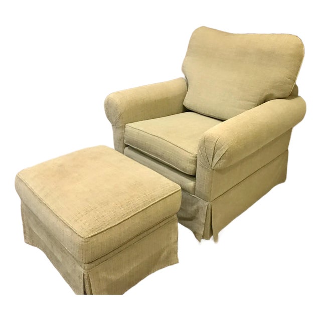 Custom Fabricated Armchair With Ottoman Unique Color-Light Lime/Pistachio Green/Tan/Mustard Yellow For Sale