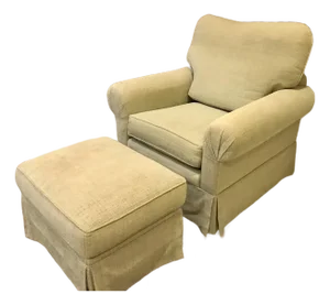 Custom Fabricated Armchair With Ottoman Unique Color-Light Lime/Pistachio Green/Tan/Mustard Yellow