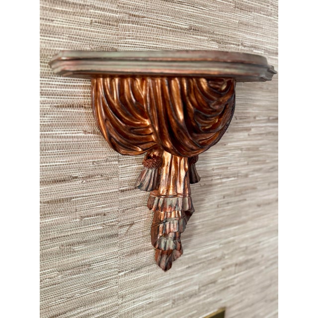 Large Vintage Decorative Wall Shelf With Carving of Drapes and Tassels For Sale - Image 4 of 11