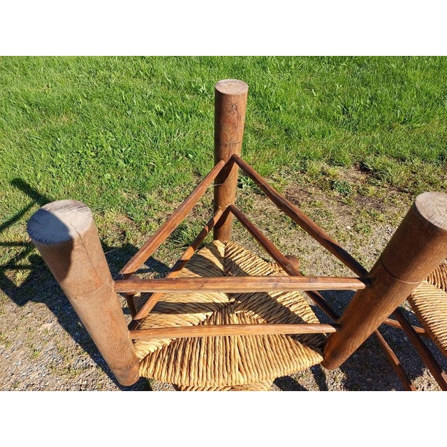 Wood Vintage Triangular Tripod Wood and Straw Stools, 1950, Set of 4 For Sale - Image 7 of 9