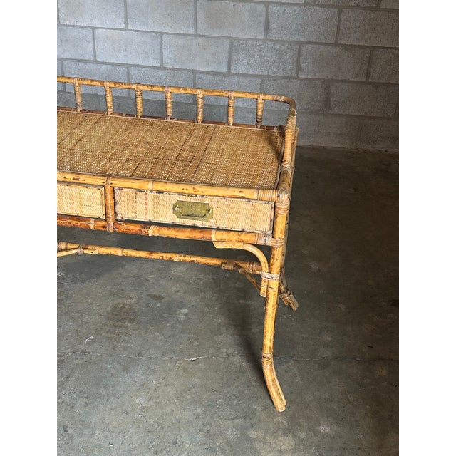Wood 1980s British Colonial Style Burnt Bamboo and Cane Desk/ Vanity For Sale - Image 7 of 12
