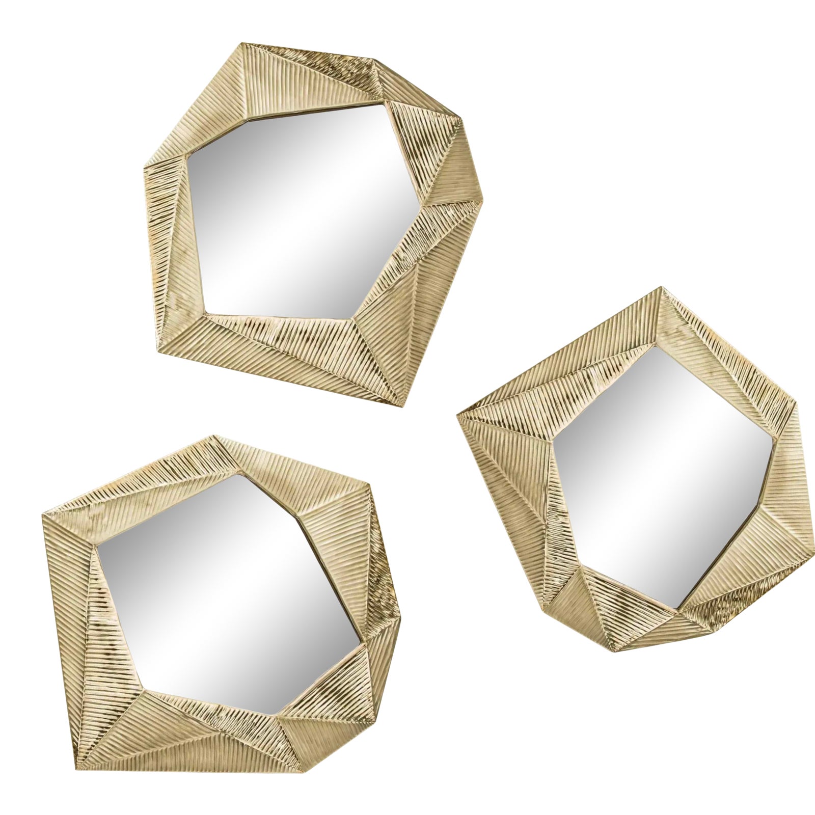 Modernist Minimalist Brass Asymmetrical Mirrors, Set of 3 | Chairish