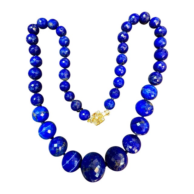 Vintage Lapis Lazuli Single Strand Necklace with Diamond & 18 Karat Yellow Gold For Sale - Image 15 of 18