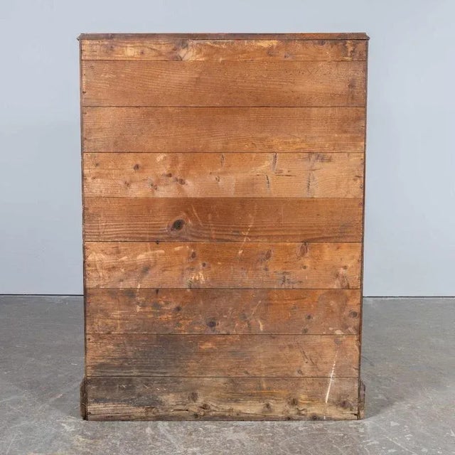 1940's small oak french atelier filing bank of drawers. Very original french solid oak drawer unit. Solid oak carcass with...