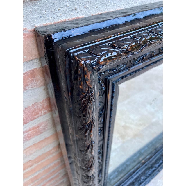 Wood French Dark Framed Carved Wood Wall Mirror, 1920 For Sale - Image 7 of 18