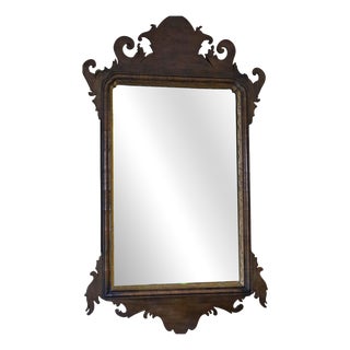 Antique Georgian Revival Walnut and Gilt Fret Cut Overmantle Wall Mirror, 1920s For Sale