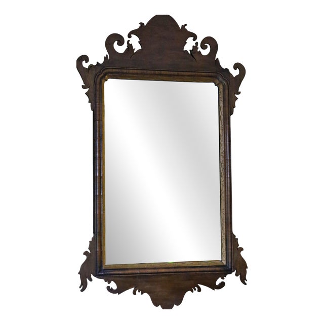 Antique Georgian Revival Walnut and Gilt Fret Cut Overmantle Wall Mirror, 1920s For Sale