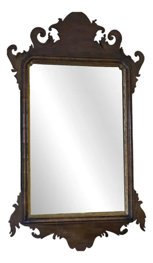 Antique Georgian Revival Walnut and Gilt Fret Cut Overmantle Wall Mirror, 1920s