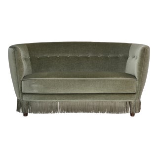 1970s, Danish 2 Seater "Banan" Sofa, Original Condition, Furniture Velour, Beech Wood. For Sale