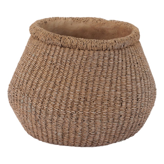 Braided Weave Cement Vase 9"D For Sale