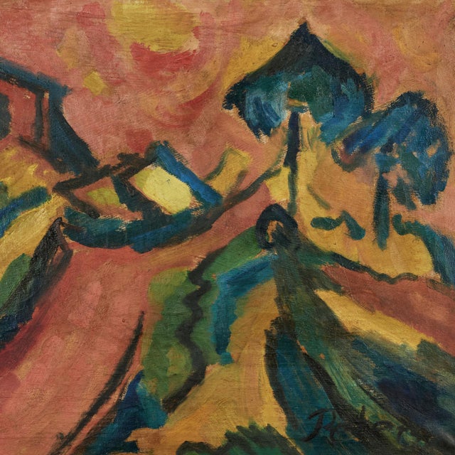 Textile Expressionist Painting of a Landscape Signed Peters For Sale - Image 7 of 12