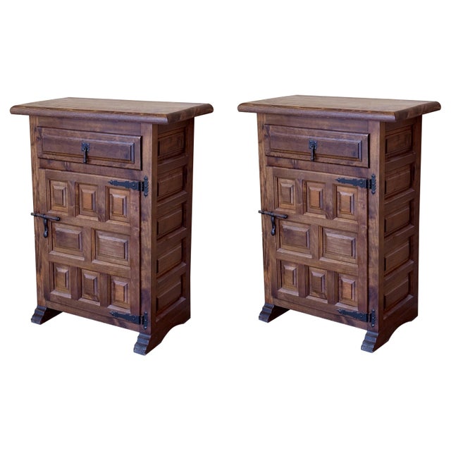 20th Spanish Nightstands with Drawer & Door, 1920, Set of 2 For Sale - Image 15 of 18
