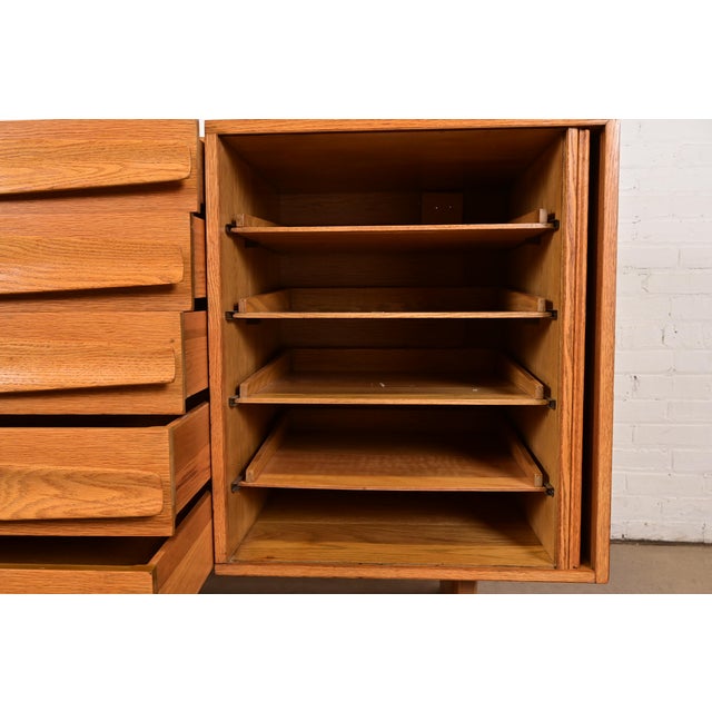 Wood Harold Schwartz for Romweber Mid-Century Modern Sculpted Oak Tambour Door Dresser or Credenza, 1950s For Sale - Image 7 of 12