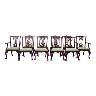 1990s Stickley Ball and Claw Carved Mahogany Chippendale Dining Chairs- Set of 10 For Sale