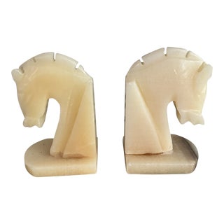 Italian Hand-Carved Alabaster Bookends For Sale