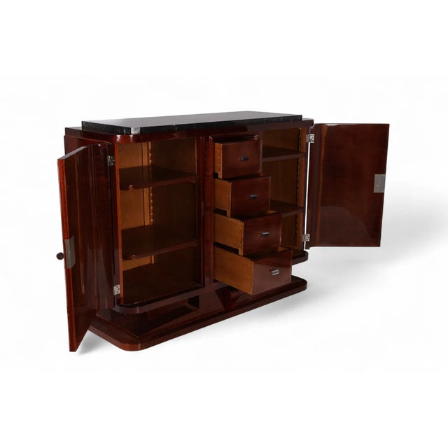 Wood 1920s French Art Deco Marble Top Walnut Sideboard Buffet For Sale - Image 7 of 7