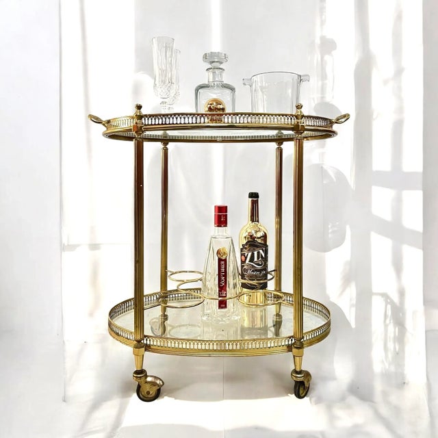 Metal Vintage French Brass Bar Cart from Maison Baguès For Sale - Image 7 of 11