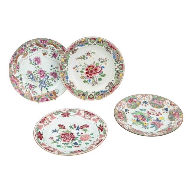 Chinese Export Famille Rose Porcelain Plates, 4 For Sale