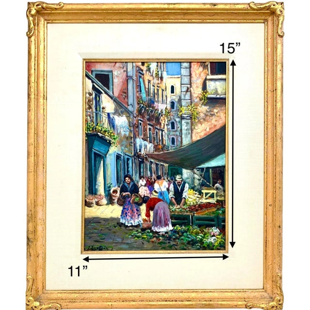 Impressionist 1980s Impressionist Oil Painting of a Village Market, Original Folk Art, Framed, 24"h For Sale - Image 3 of 8