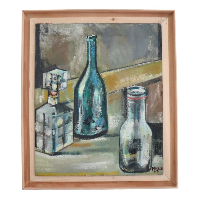 Jordi Maragall, Still Life with Bottles, 1977, Oil Painting on Canvas, Framed For Sale