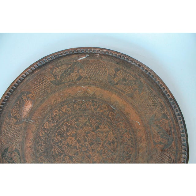 Antique Finely Engraved Copper Tray Wall Hanging For Sale - Image 4 of 12