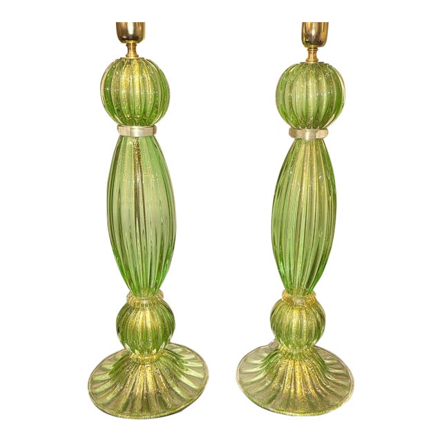 Modern Green Murano Glass Lamps - Pair For Sale