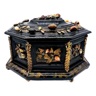Italian Box in Gilded Bronze and Pietra Dura and Ebony For Sale