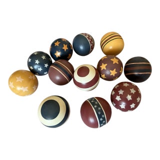 Set of 12 Patriotic American Hand Painted Wooden 3” Decorative Balls 4th of July For Sale