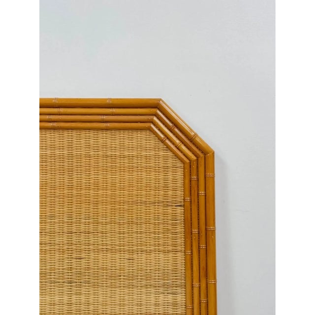 Beige Vintage Bamboo Wicker Queen Headboard Coastal Hollywood Regency MCM For Sale - Image 8 of 9
