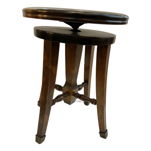 1960s Vintage Solid Wood Revolving Top Stool With Brass Covers at Bottom of Legs For Sale