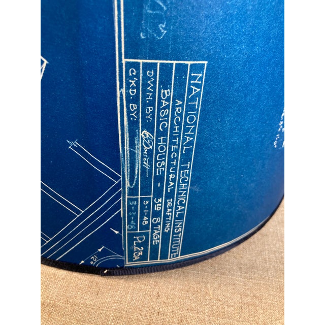 Paper Vintage 1960s Architectural Blueprint Lamp Shade For Sale - Image 7 of 9