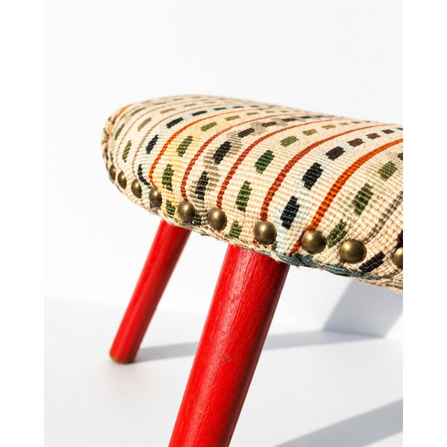 Mid-Century Modern Oval Tripod Ottoman in Kilim Brocade Fabric, 1960s For Sale - Image 4 of 10