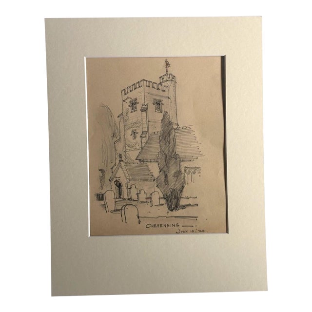 Antique 1920s Walter Church Drawing in 11x14 Mat - Chevening For Sale