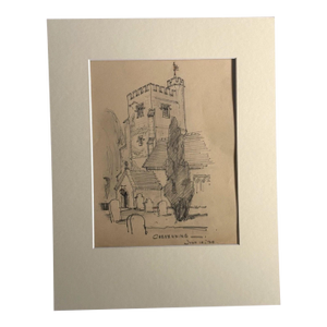 Antique 1920s Walter Church Drawing in 11x14 Mat - Chevening