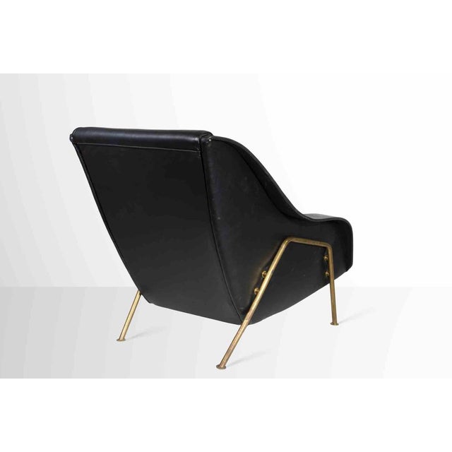 1950s Vintage Leather Armchair with Brass Base, Italy, 1950s For Sale - Image 5 of 7