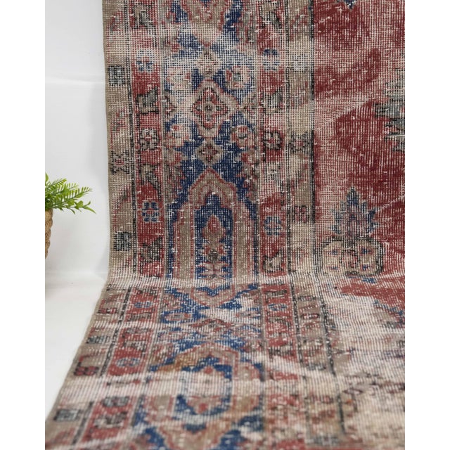 1970s Vintage Turkish Oushak Handmade Wool Cotton Red Area Rug For Sale - Image 4 of 11